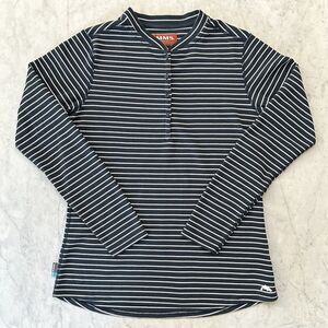 SIMMS Women's Medium Drifter Henley Shirt Dark Moon Blue Striped Long Sleeve M